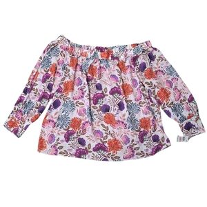 INC 2X White Floral Chiffon Off The Shoulder Split Sleeve Blouse Top Purple